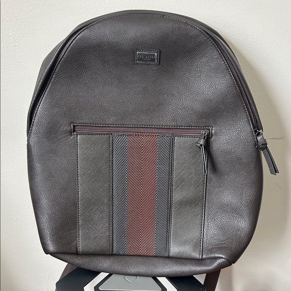 Ted Baker faux leather backpack in dark brown with bold stripe detail! - Picture 1 of 9